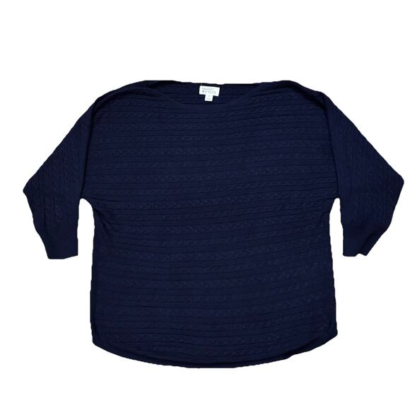 Market & Spruce Cashmere Blend Horizontal Cable Navy Dolman Sleeve Medium - Picture 1 of 8